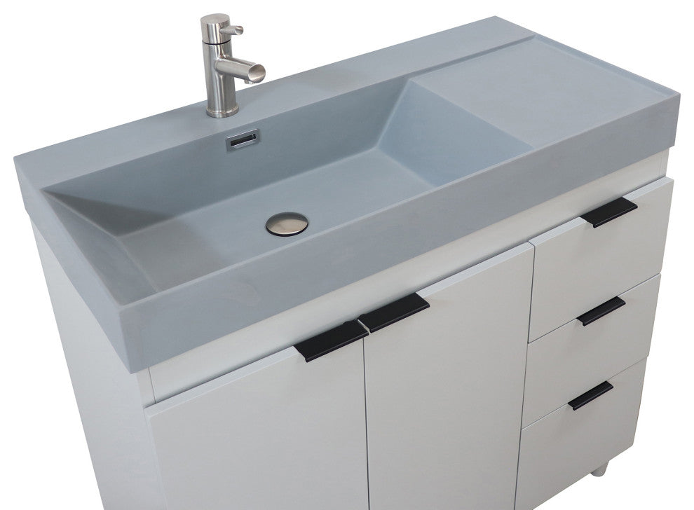 39" Single Sink Vanity, French Gray With Dark Gray Composite Granite Top