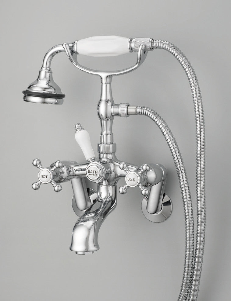 Cheviot Products 5100 Series Wall-Mount Tub Filler, Cross, Porcelain, Chrome