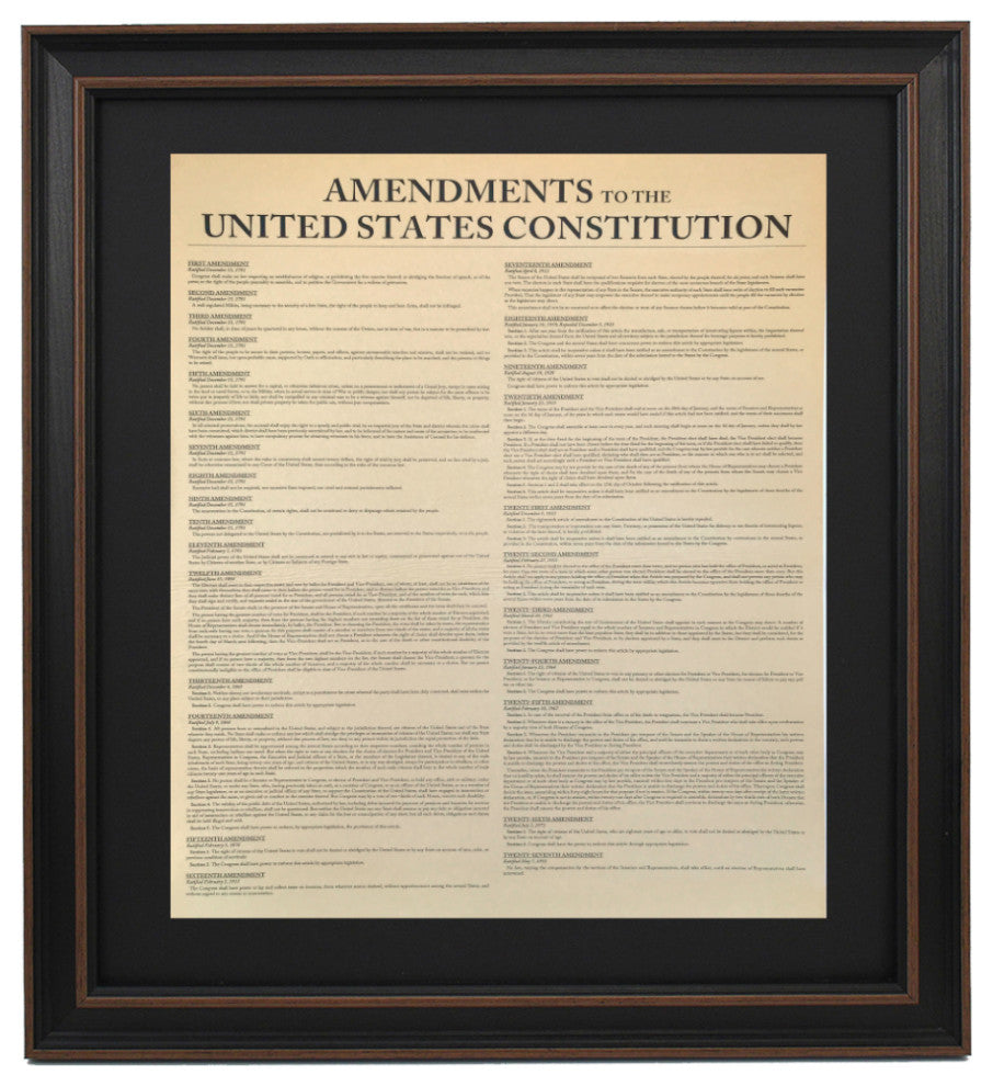 Poster Size Framed Amendments to the United States Constitution
