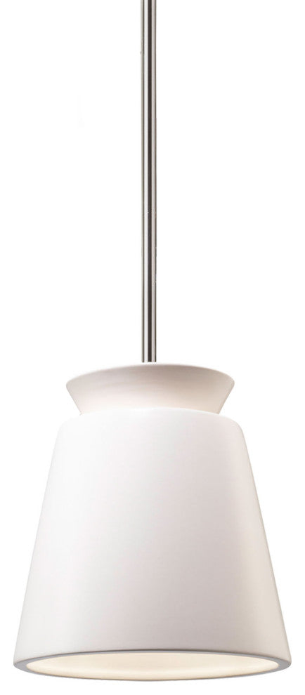 Small Trapezoid Pendant, Matte White, Polished Chrome, Incandescent