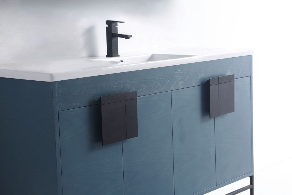 Shawbridge 48" Single Sink Bathroom Vanity, French Blue, Black Hardware