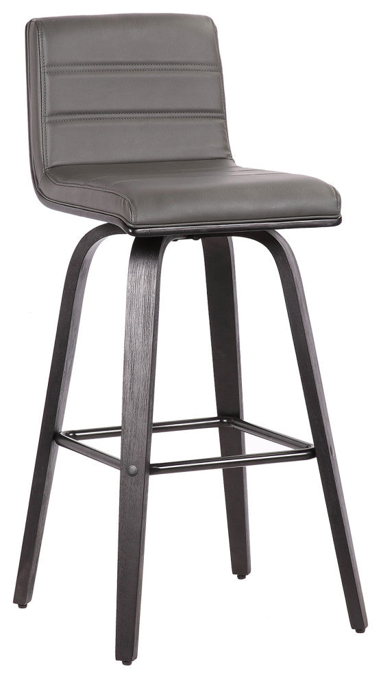 30" Gray Faux Leather Black Wooden Swivel Bar Stool