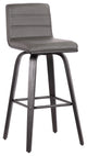 30" Gray Faux Leather Black Wooden Swivel Bar Stool