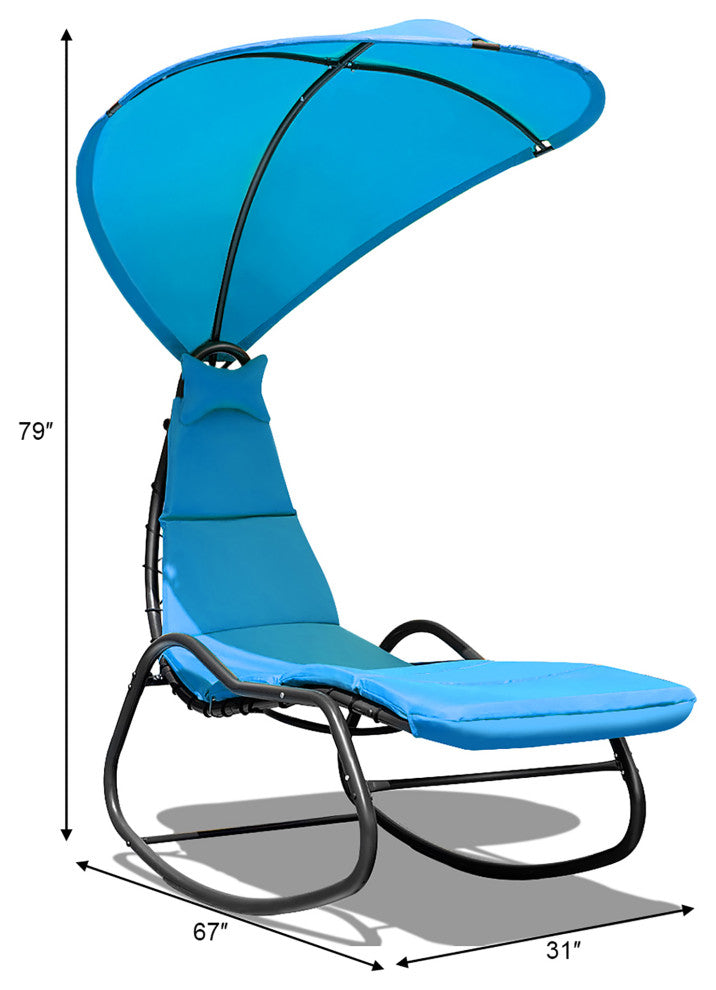 Costway Hanging Chaise Lounge Swing Canopy Thick Cushion Turquoise