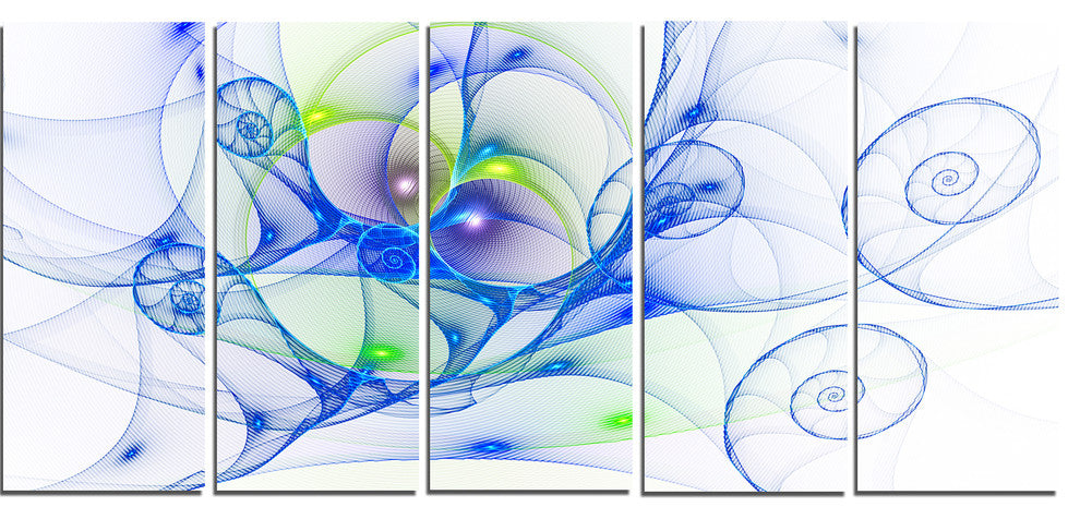 Blue Colored Curly Spiral, Abstract Wall Art Canvas, 60"x28", 5 Panels