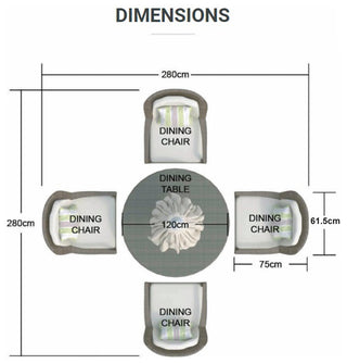 5-Piece Wicker Outdoor Round Dining Set with Grey Cushions