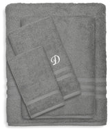 Denzi 4-Piece Towel Combination Set With Monogrammed Letter, D, Dark Grey