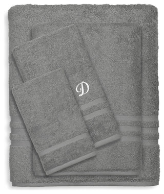 Denzi 4-Piece Towel Combination Set With Monogrammed Letter, D, Dark Grey
