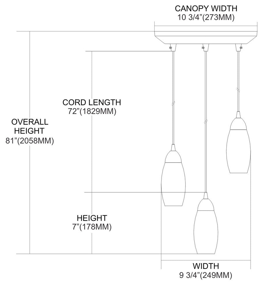 Milan 3-Light Satin Nickel Pendant, Mountain Glass