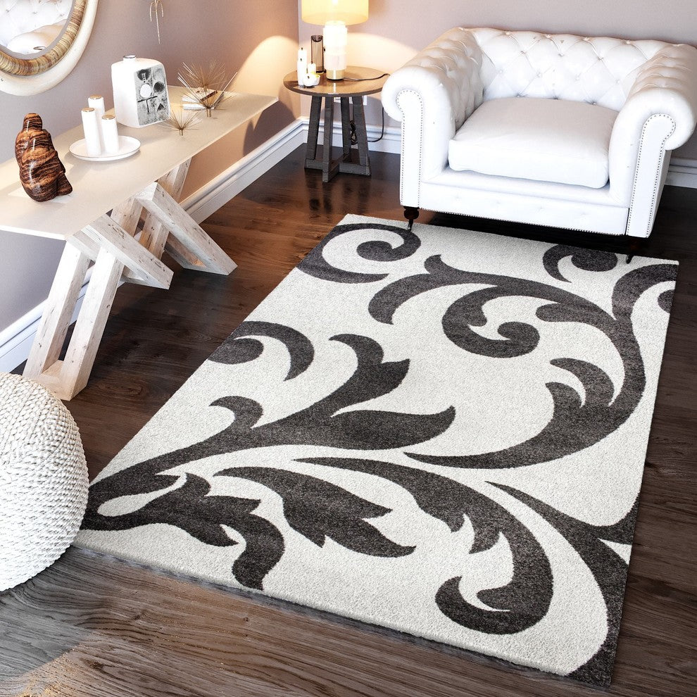 Quinton Floral Rug - Ivory and Black - 8' X 10'