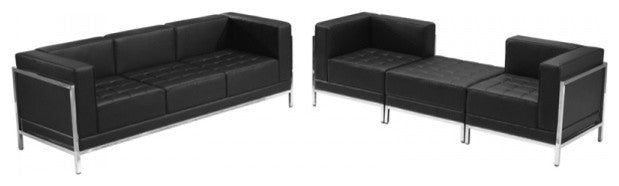 Hercules Imagination Series Leather Sofa and Lounge Chair Set, 4-Piece, Black
