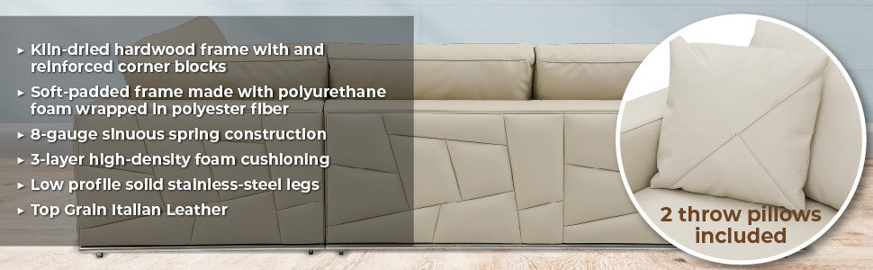 Skylar Genuine Italian Leather Modern Left Arm Facing Chaise Sectional, White