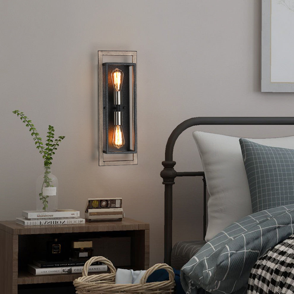 Black/Wood Tone Dimmable Rustic Farmhouse Wall Sconce, 20.1" H