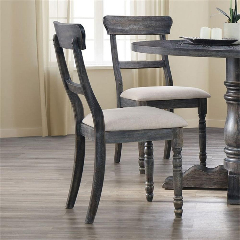 ACME Wallace 2 Pieces Dining Side Chair in Light Brown and Weathered Gray
