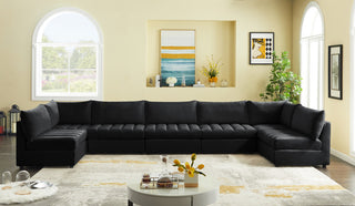 Jacob Velvet Upholstered 7-Piece U-Shaped Modular Sectional, Black