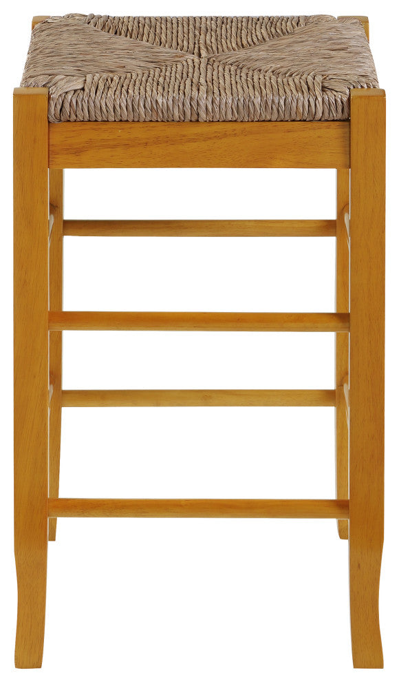 Square Rush Backless Counter Bar Stool, Oak