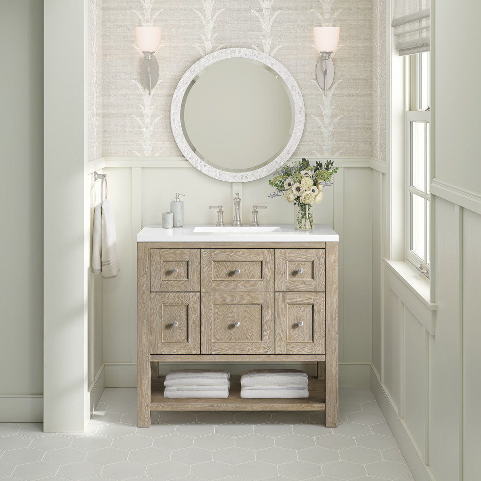 Breckenridge 36" Single Vanity, Oak, 3 CM White Zeus Top