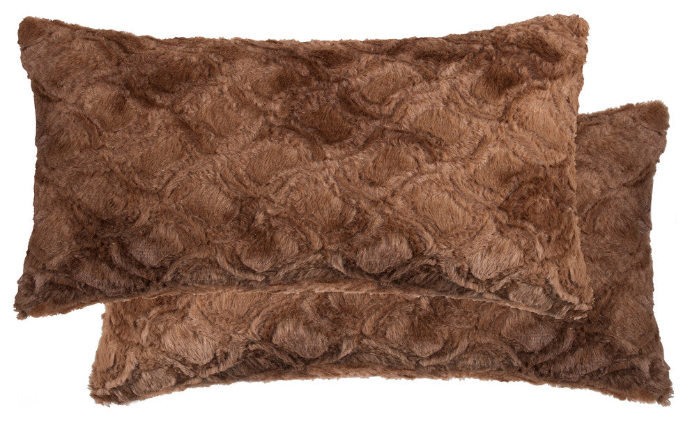 2-Pack Belton Faux Fur Pillow 12"x20", Brown Mink