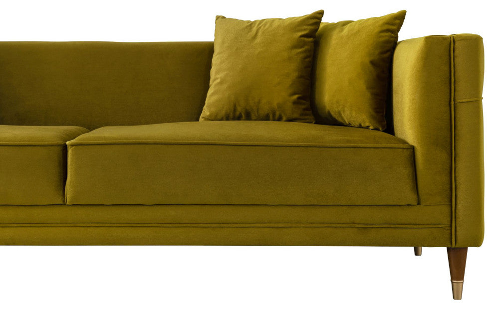 Mara Mid-Century Modern Luxury Tight Back Velvet Sofa, Mustard Yellow
