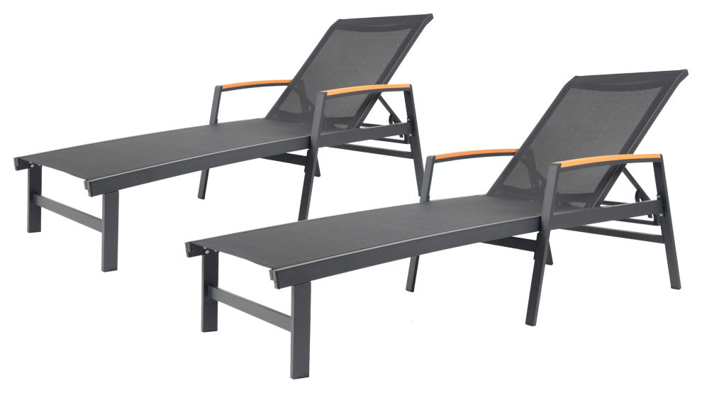 GDF Studio Outdoor Mesh and Aluminum Chaise Lounge, Black, Set of 2