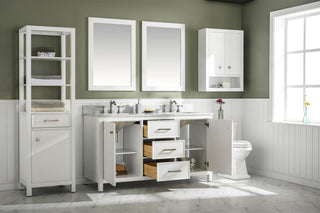 60" Double Sink Vanity Cabinet, Carrara White Top, White