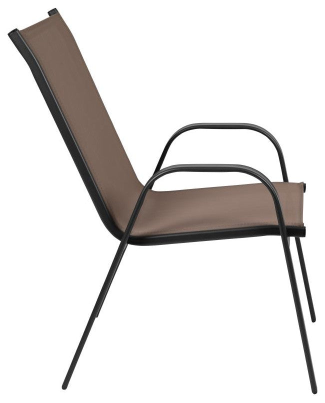 Brazos 5 Pc Outdoor Dining Set - 55" Tempered Glass Patio Table, 4 Stack Chairs,