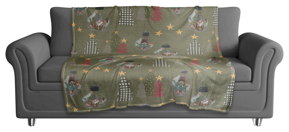 Green Tree and Globe Pattern 50x60 Coral Fleece Blanket