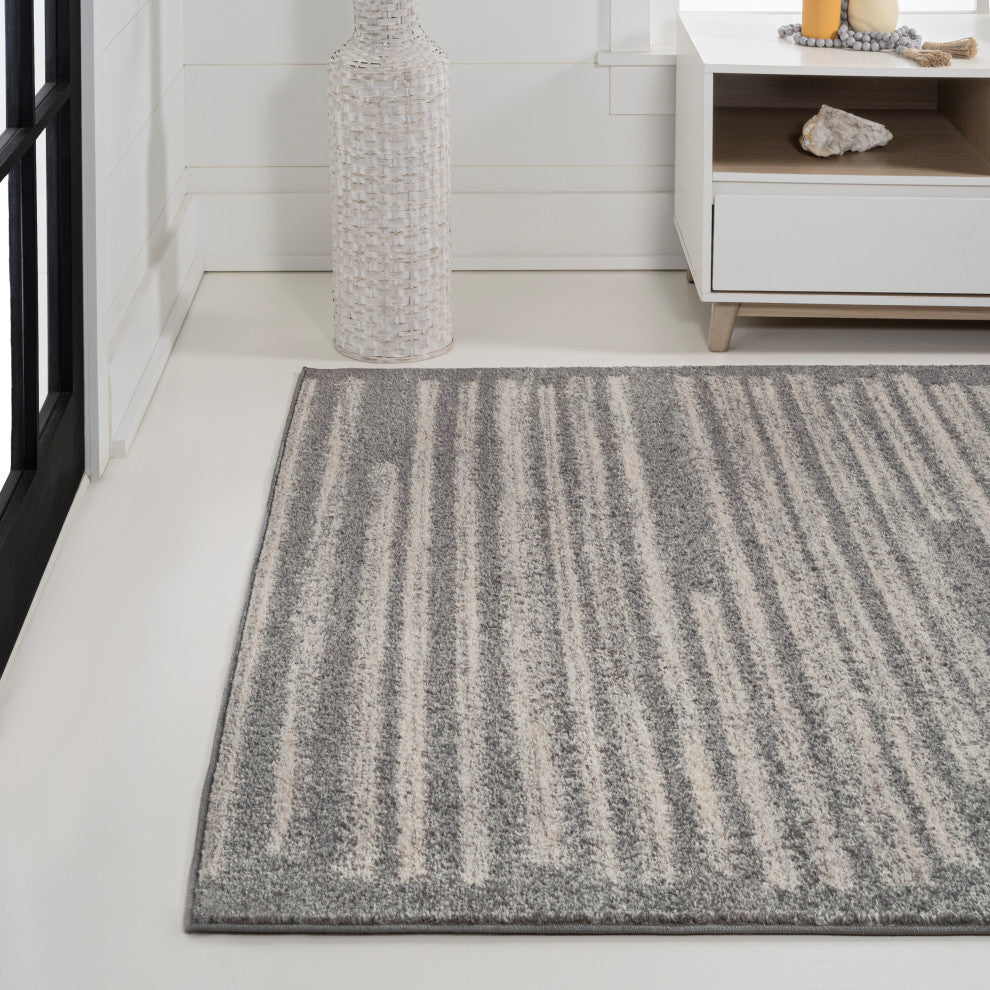 Khalil Modern Berber Stripe Gray/Cream 8 ft. x 10 ft. Area Rug