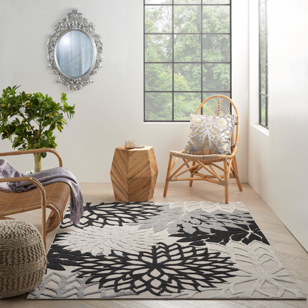 Nourison Aloha 6' x 9' Black White Tropical Area Rug