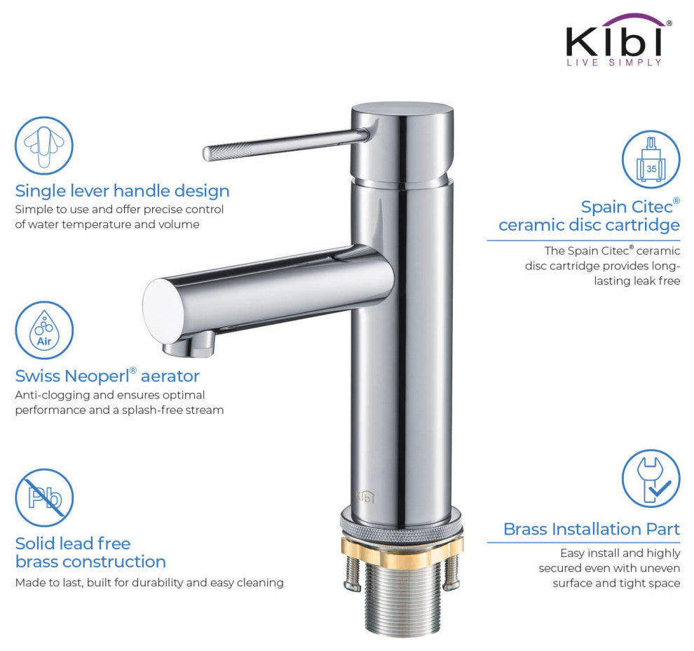 Circular X Brass Single Hole Bathroom Faucet KBF1010, Chrome, Without Drain