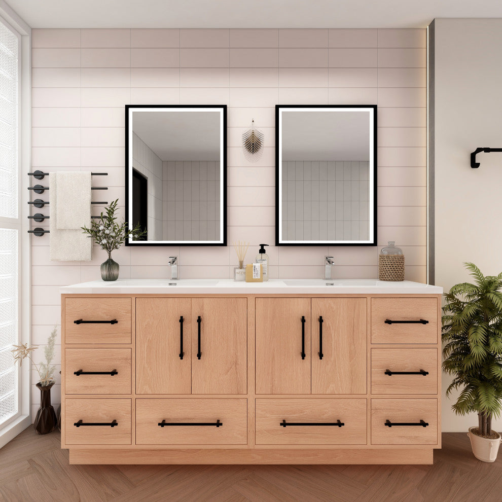 Victoria 72" Solid Wood Bath Vanity, Double Sink, Red Oak