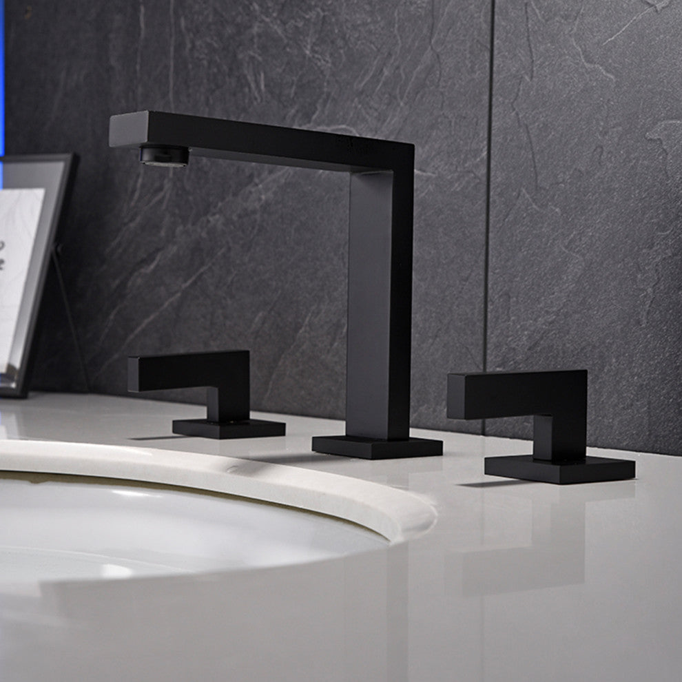 Deck Mounted Dual Handle Widespread Bathroom Faucet, Matte Black