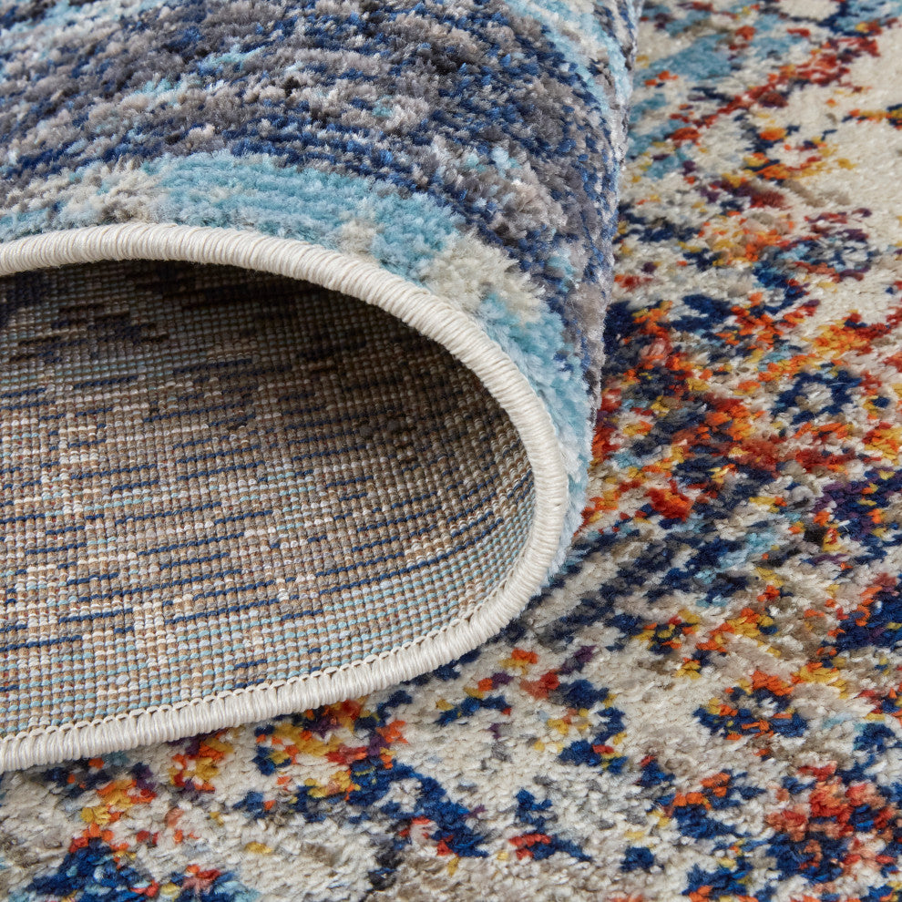 Weave & Wander Bellini Rug, Blue/Rust/Gray, 5ft-3in x 7ft-6in Rug