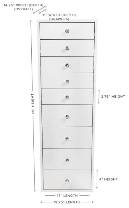 SlayStation 9 Drawer Makeup Vanity Storage Unit, Bright White