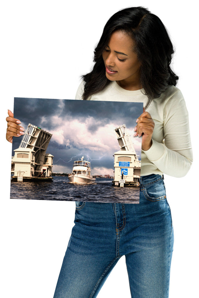 Beach Art Wall: Stormy Drawbridge Boat Landscape Photo Unframed, 11" X 14"