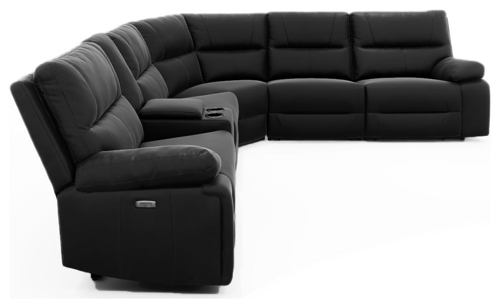 Malibu 130" Top Grain Leather 6-Piece Power Reclining Sectional, Coal Black