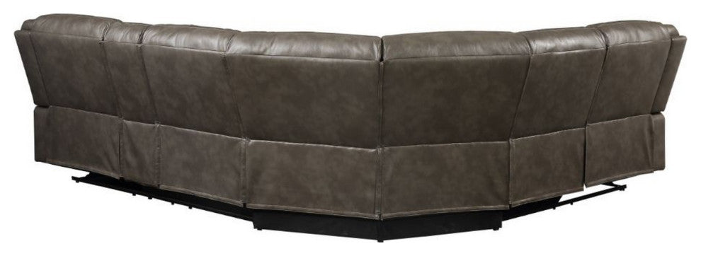 Benzara BM261708 L Shaped Sectional With Leather Match Fabric & Recliner, Gray