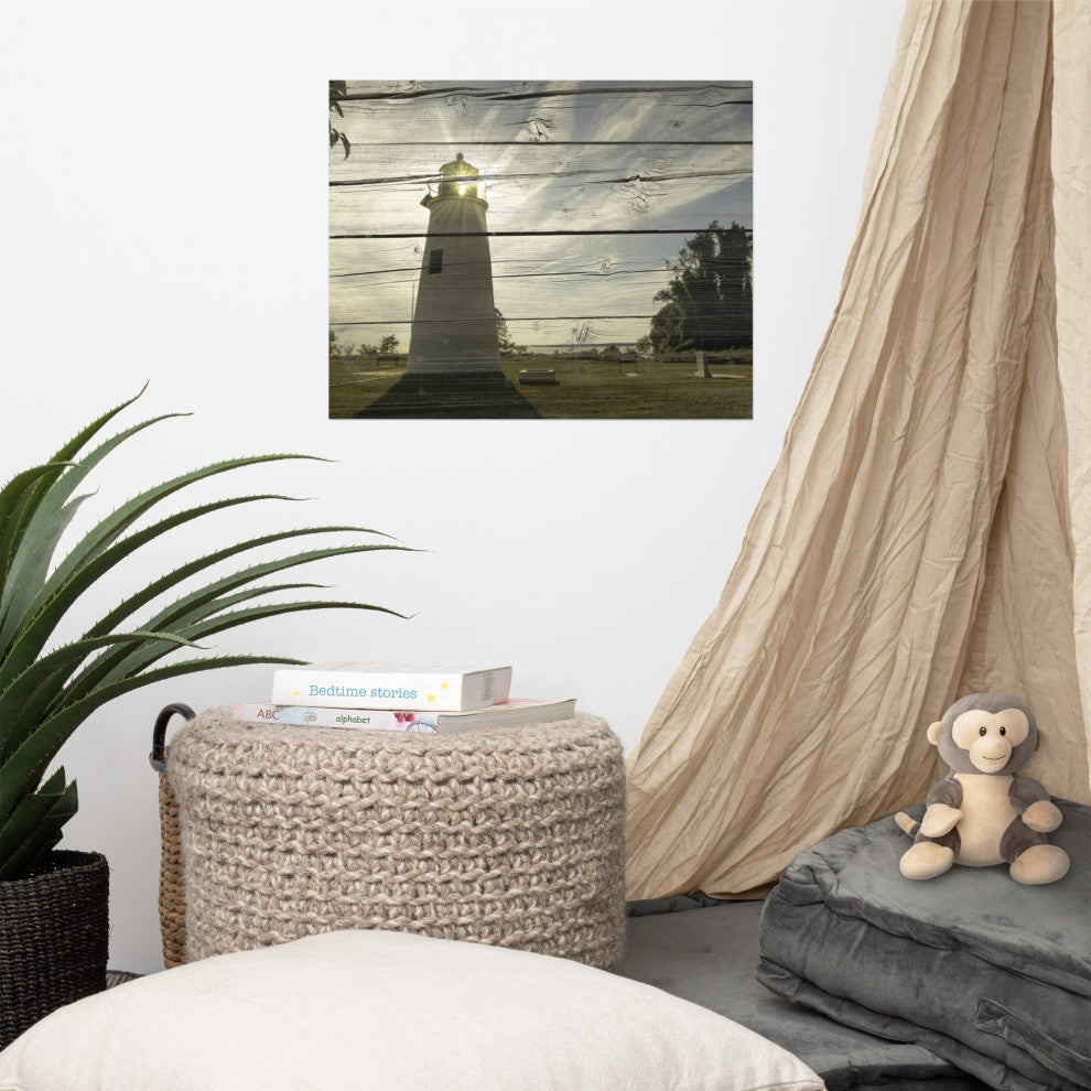 Faux Rustic Reclaimed Wood Turkey Point Lighthouse Unframed Wall Art Prints, 16" X 20"