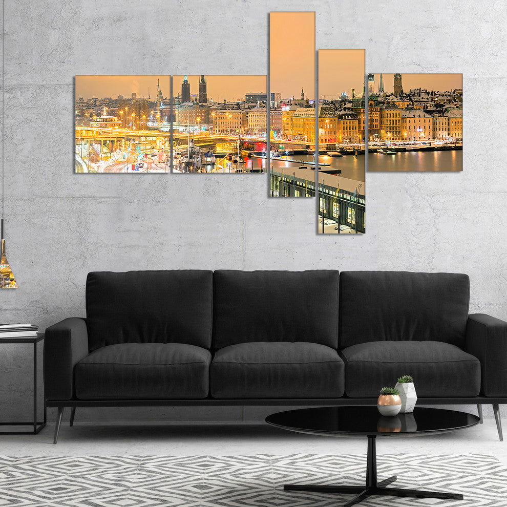 Stockholm Cityscape Panorama, Cityscape Photo Canvas Print, 60"x32", 5 panels