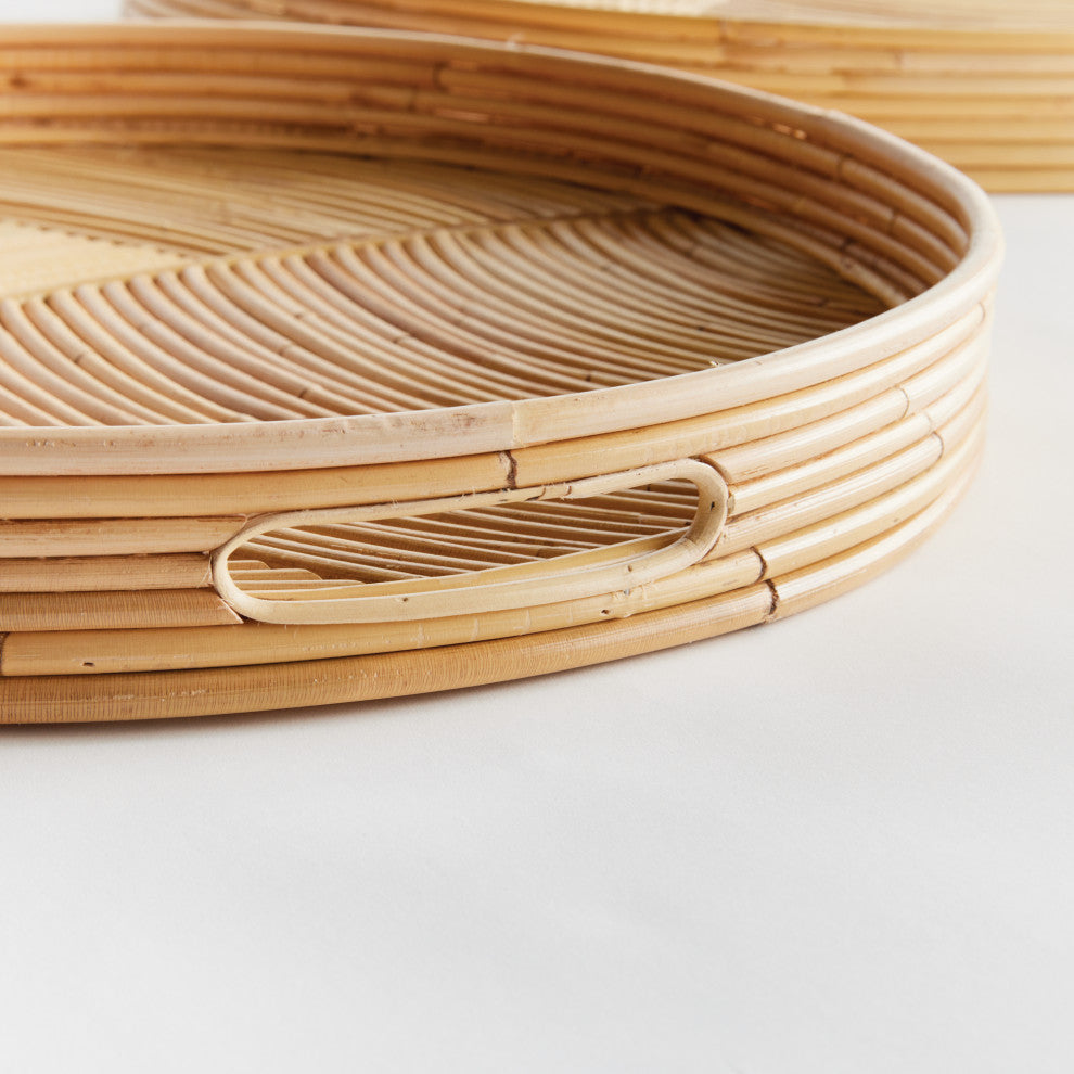 Jelani Cane Round Trays, Set of 2