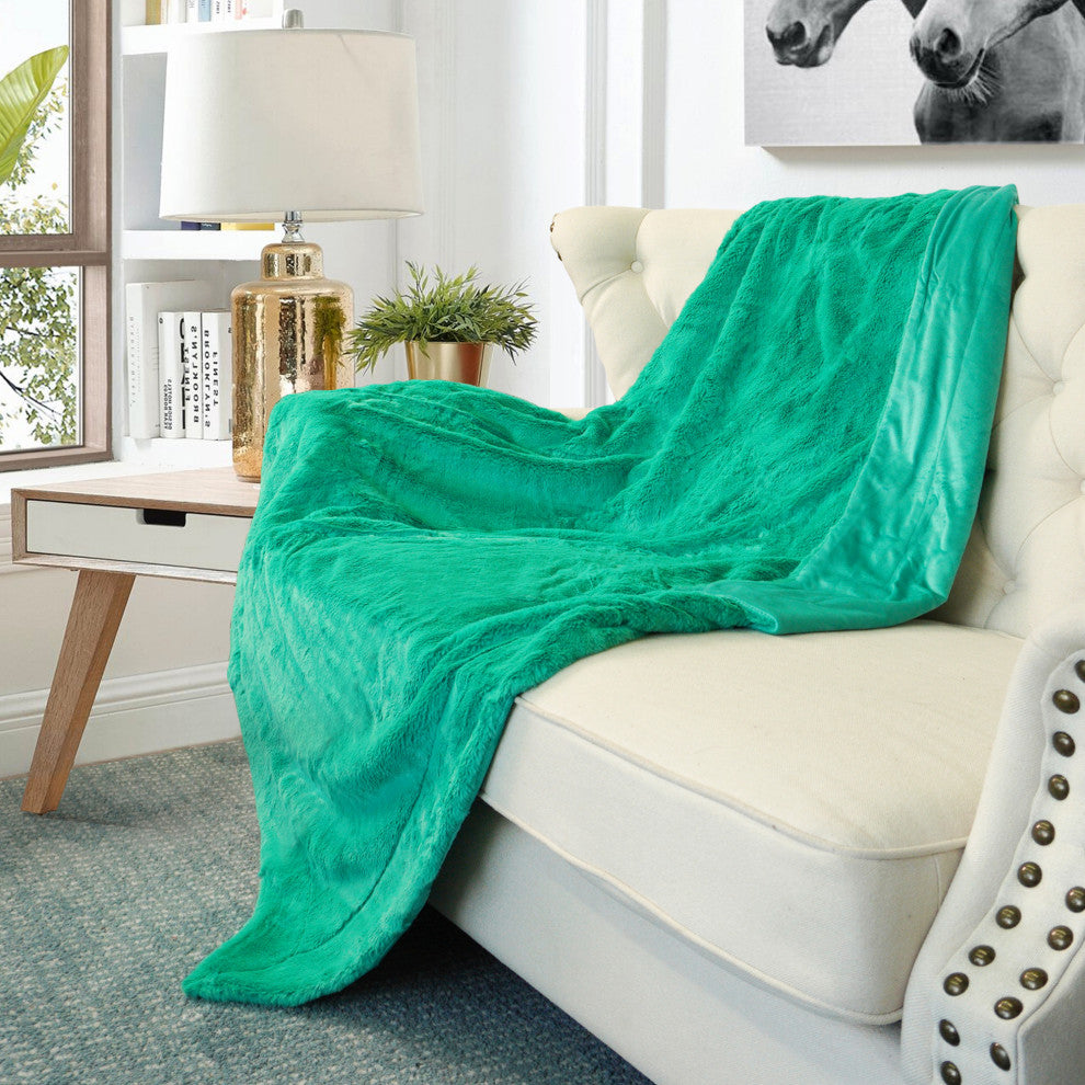 Solid Faux Fur Couch Throw Blanket, Green