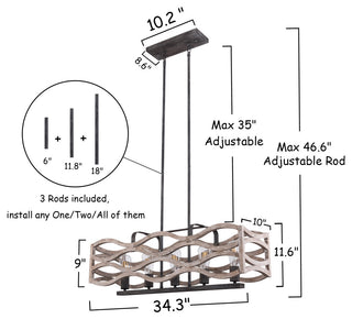 Coastal 5-Light Distressed Wood Chandelier Kitchen Island Pendant Light, Distressed