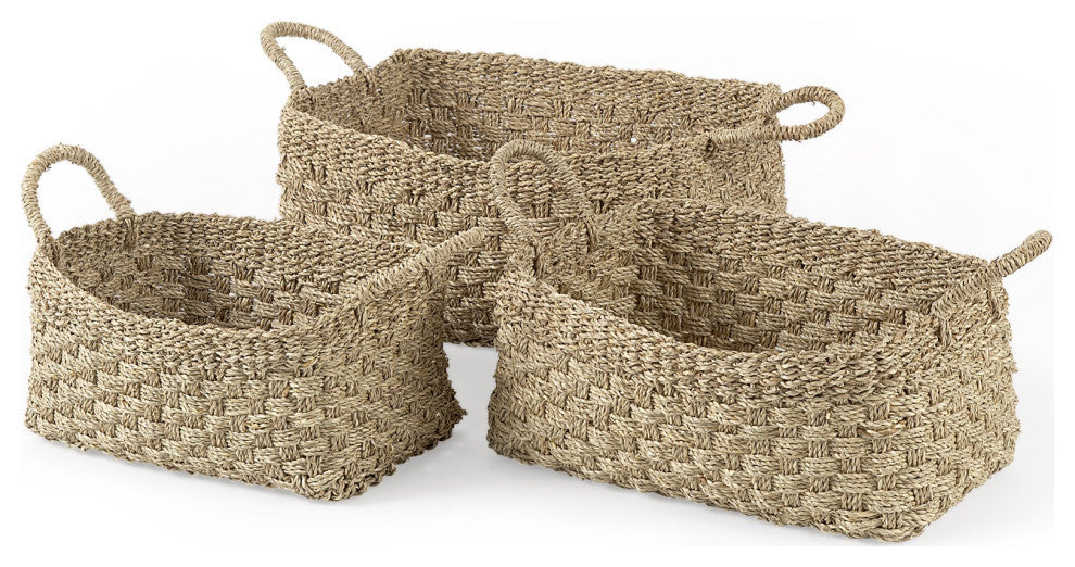 Set of Three Weaved Wicker Storage Baskets