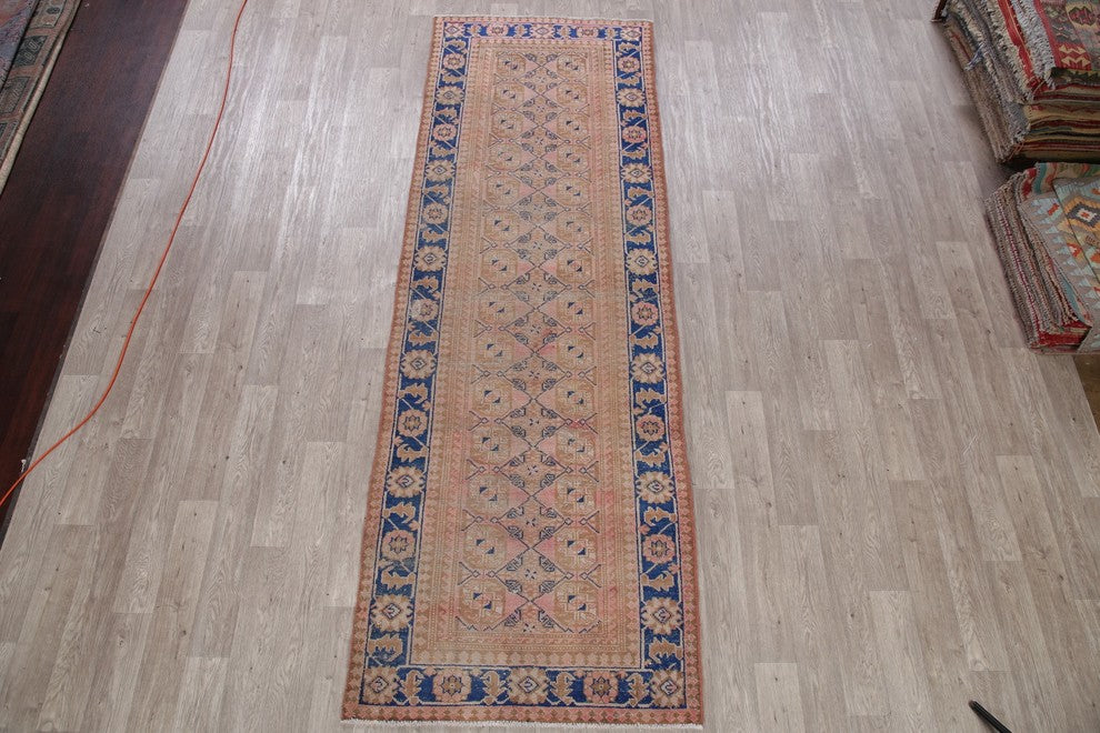 Consigned, Antique Persian Handmade Faded Worn Oriental Runner Rug, 11'0"X3'9"