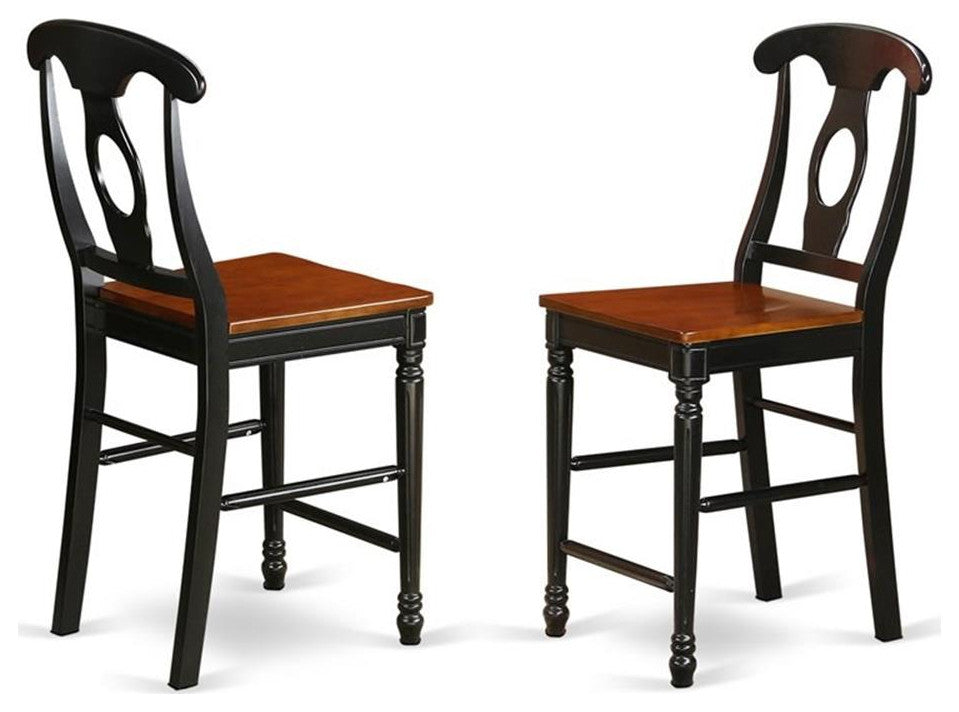 East West Furniture Kenley 11" Wood Counter Stools in Black/Cherry (Set of 2)