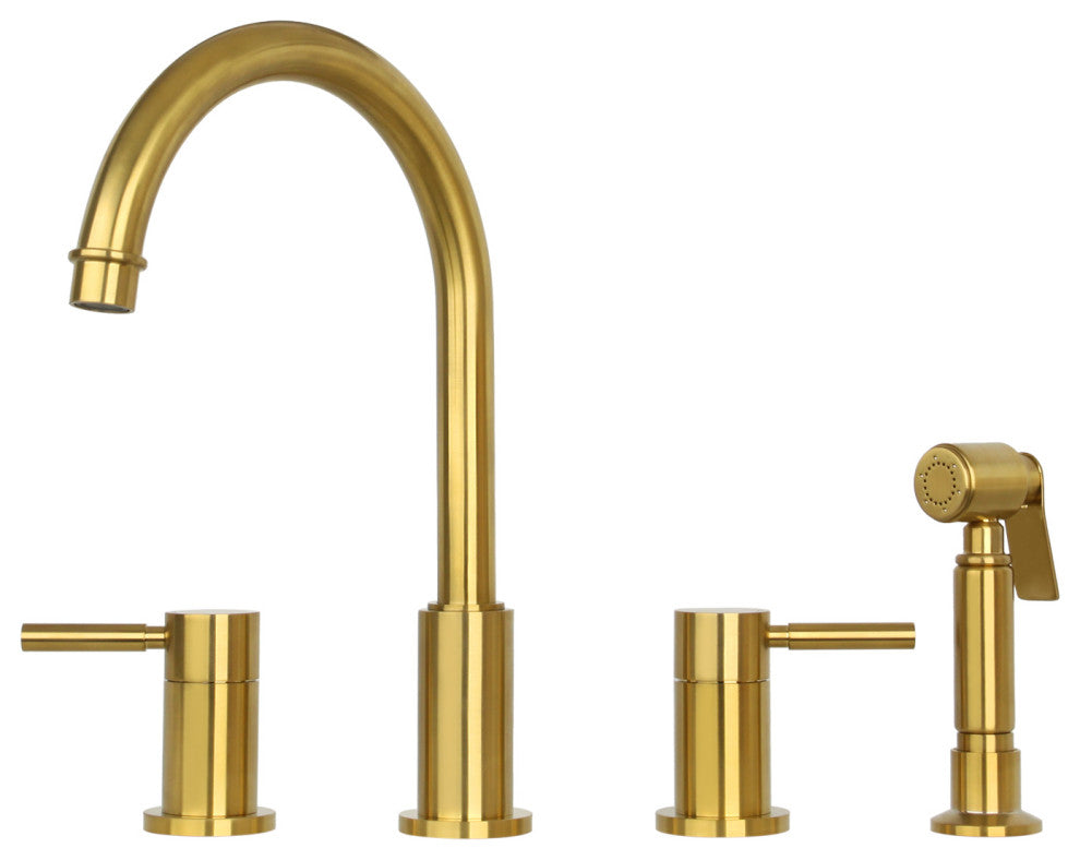 Two-Handles Widespread Kitchen Faucet With Side Sprayer- Brushed Gold