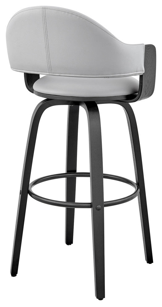 Daxton Faux Leather and Wood Bar Stool, Gray and Black, 26"