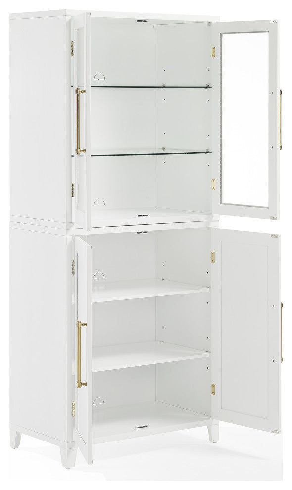 Roarke 2Pc Pantry Storage Cabinet WithGlass Door Hutch Set, 2 Pantries