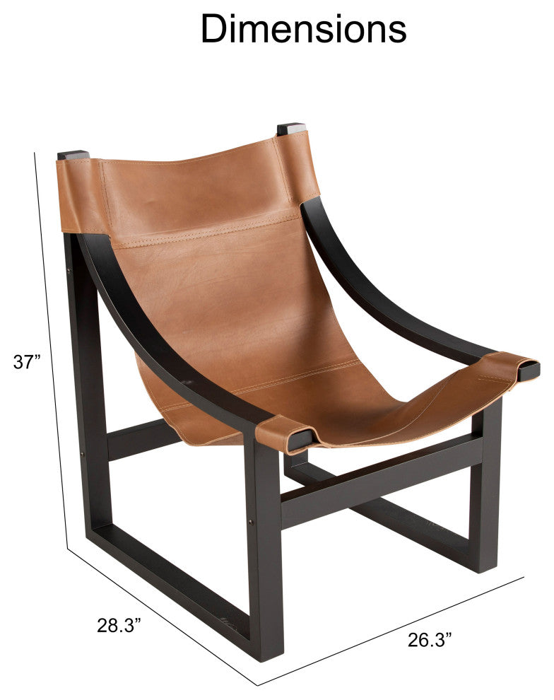 Lima Natural Top Grain Leather Sling Chair with Black Solid Wood Frame