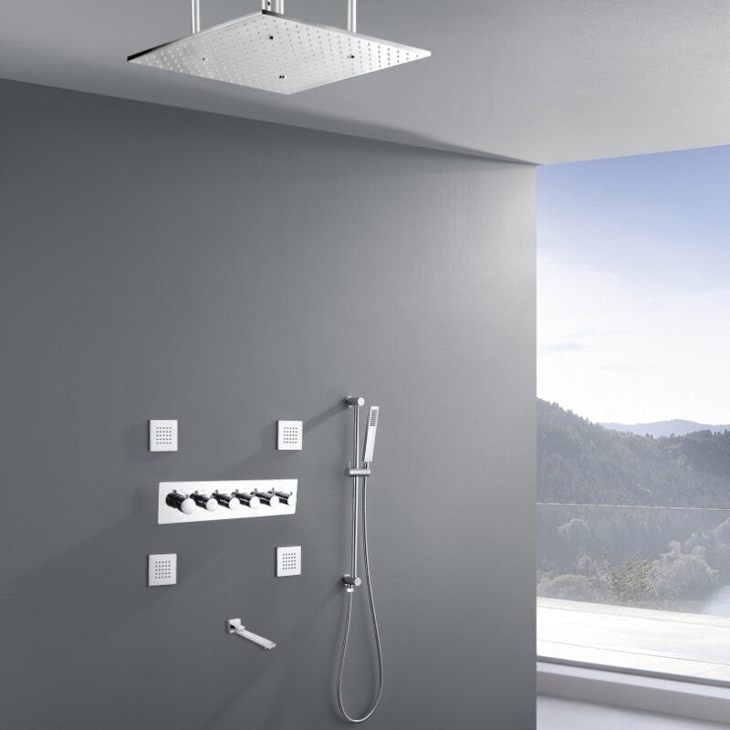 Mount Rainfall Shower System With Hand Shower and Jetted Body Sprays, Without Le